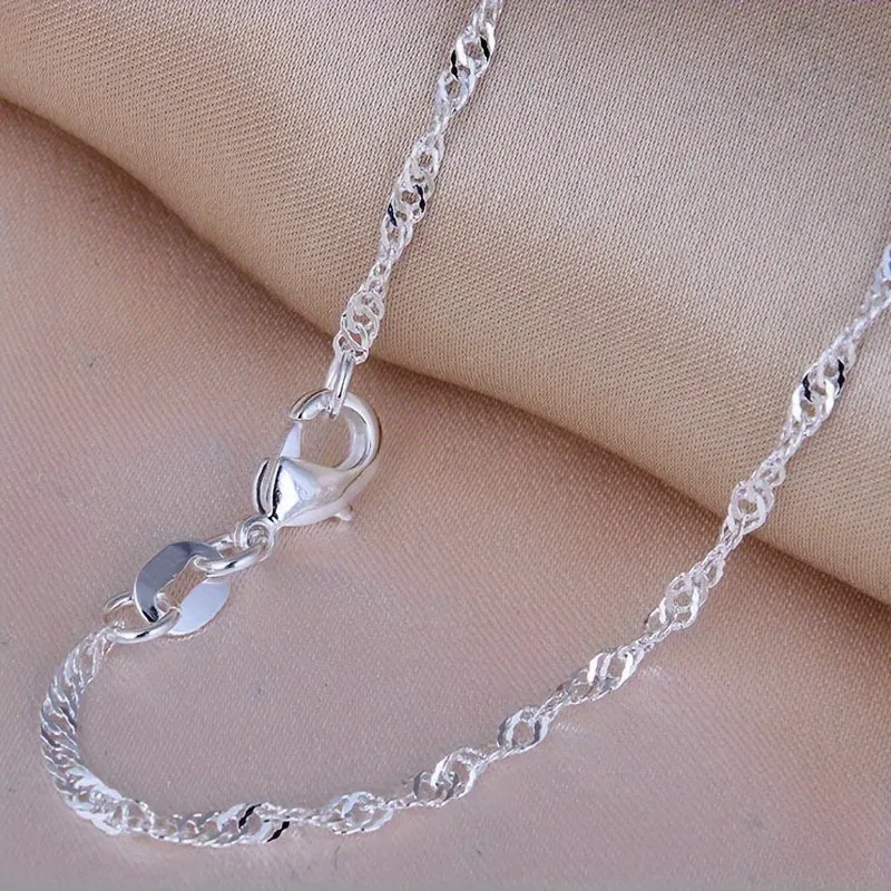 16-30 Adjustable Sterling Silver Wave Chain Necklace - Exquisite and Sophisticated, Versatile DIY Accessory, Glamorous Party Style - Perfect for Wedding and Engagement Celebrations