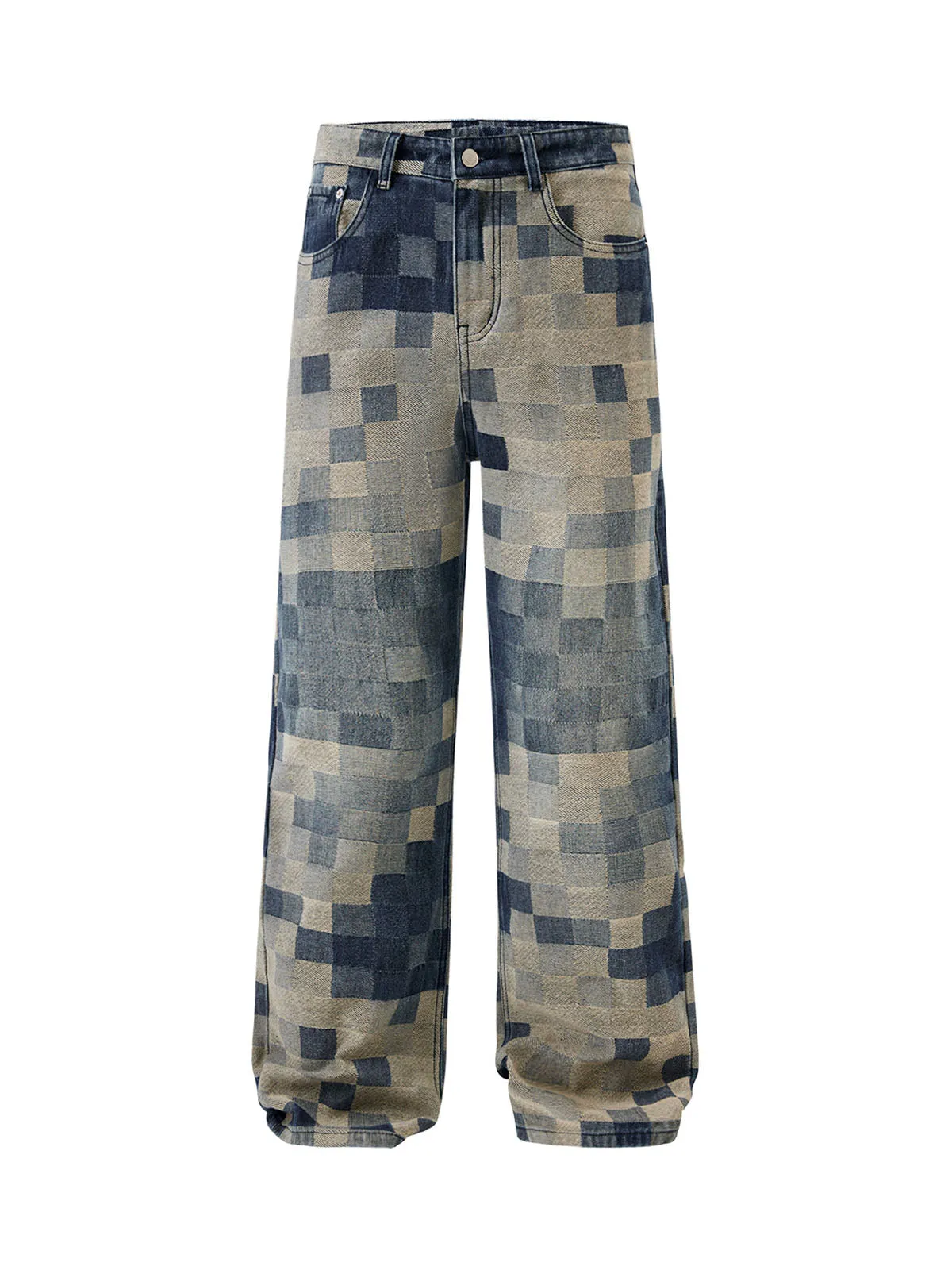 1984 Checkerboard Jacquard Wide Leg Jeans - 2193