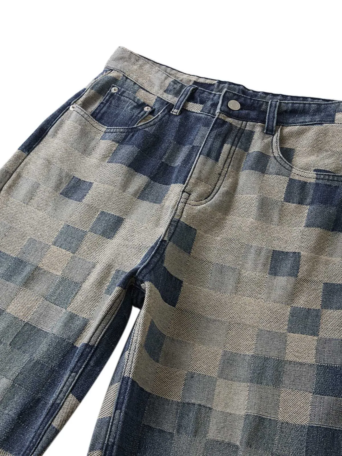 1984 Checkerboard Jacquard Wide Leg Jeans - 2193