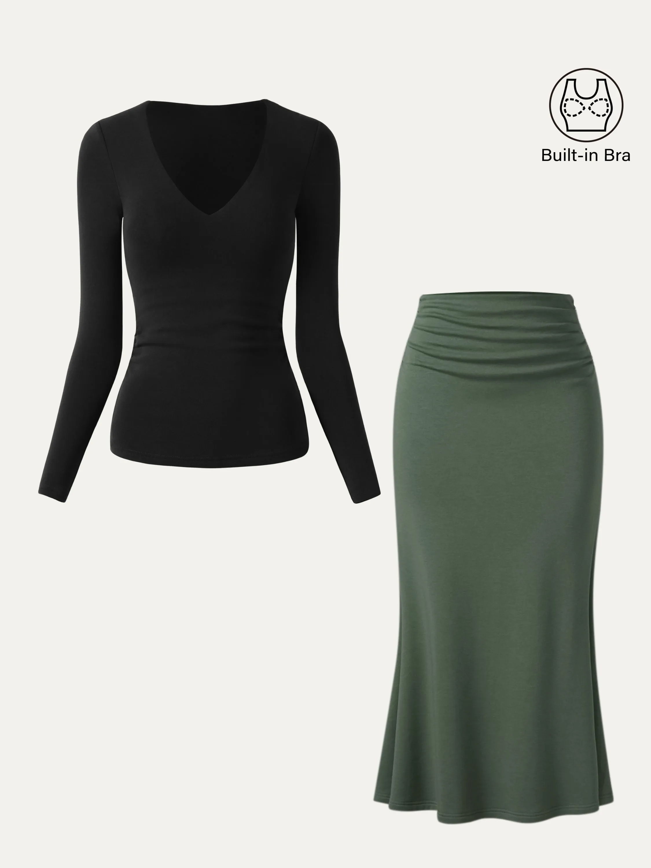 2Pcs Set V-Neck Brami Top & Mermaid Maxi Skirt