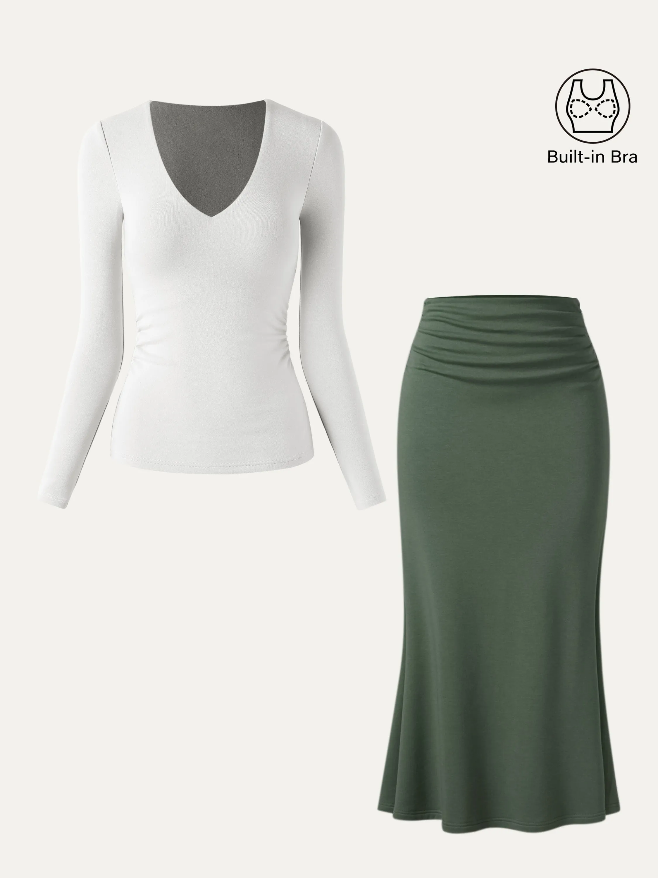 2Pcs Set V-Neck Brami Top & Mermaid Maxi Skirt