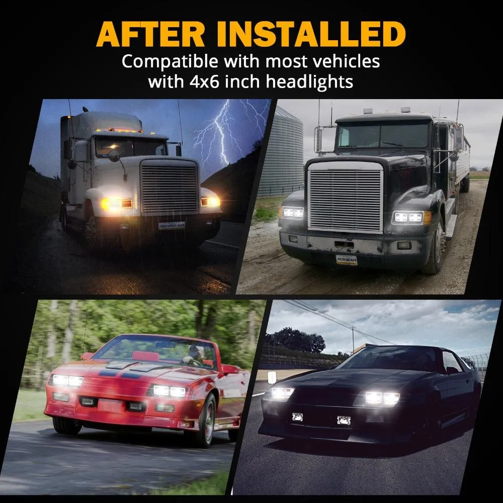 4x6 LED Headlights Hi/Lo Sealed Beam w/DRL&Turn Signal Light DOT Approved Compatible with Peterbil Kenworth Freightline