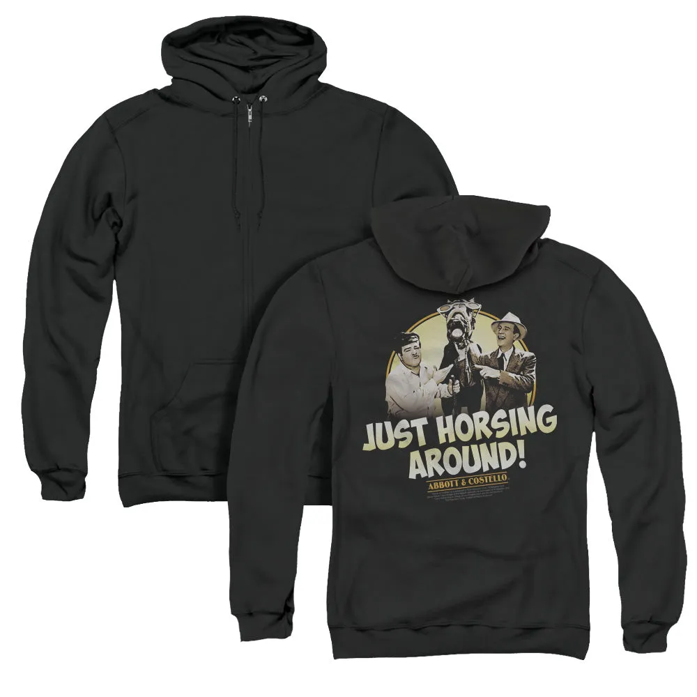 Abbott & Costello Horsing Around Back Print Zipper Mens Hoodie Black