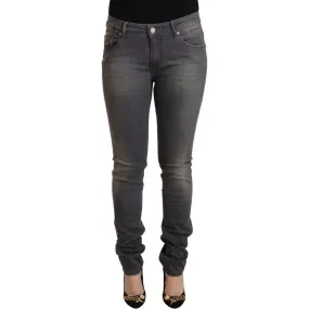 Acht Elegant Dark Gray Skinny Jeans - Low Waist Zip Closure