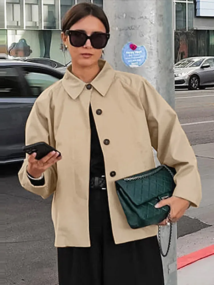 Advbridge Casual Short Coats Women Elegant Turn-down Collar Single Breasted Buttons Jackets 2024 Autumn Winter New Fashion Lady Outwear