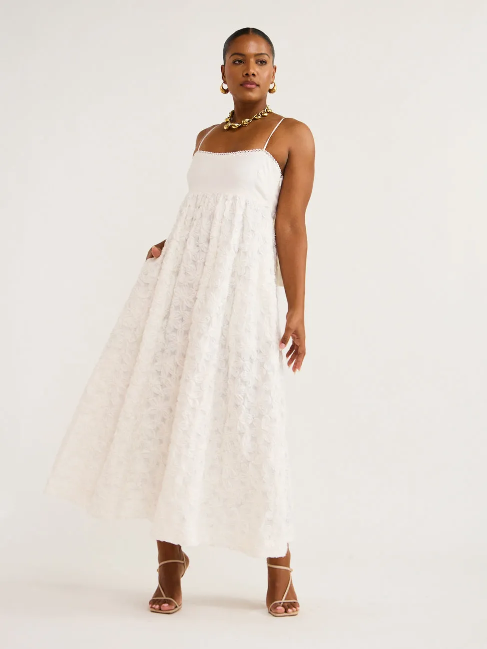 Alemais Iggy Embroidered Midi Dress in Cream