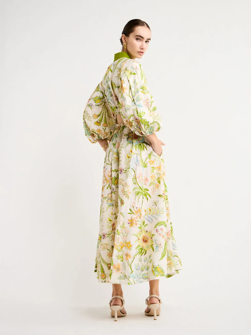 Alemais Ira Twist Front Shirtdress in Lemon/Cream