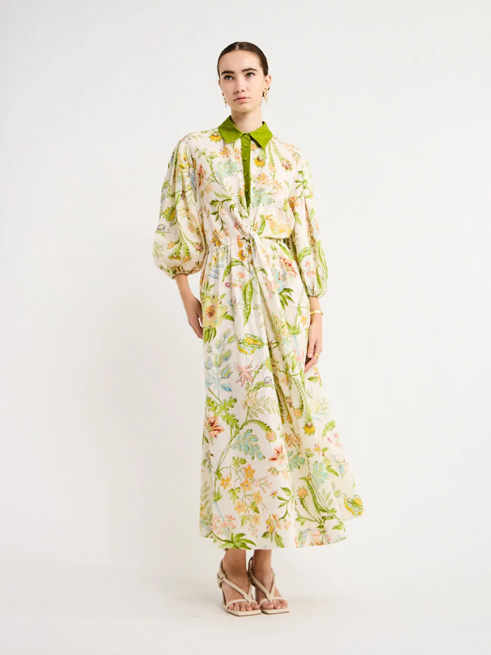 Alemais Ira Twist Front Shirtdress in Lemon/Cream