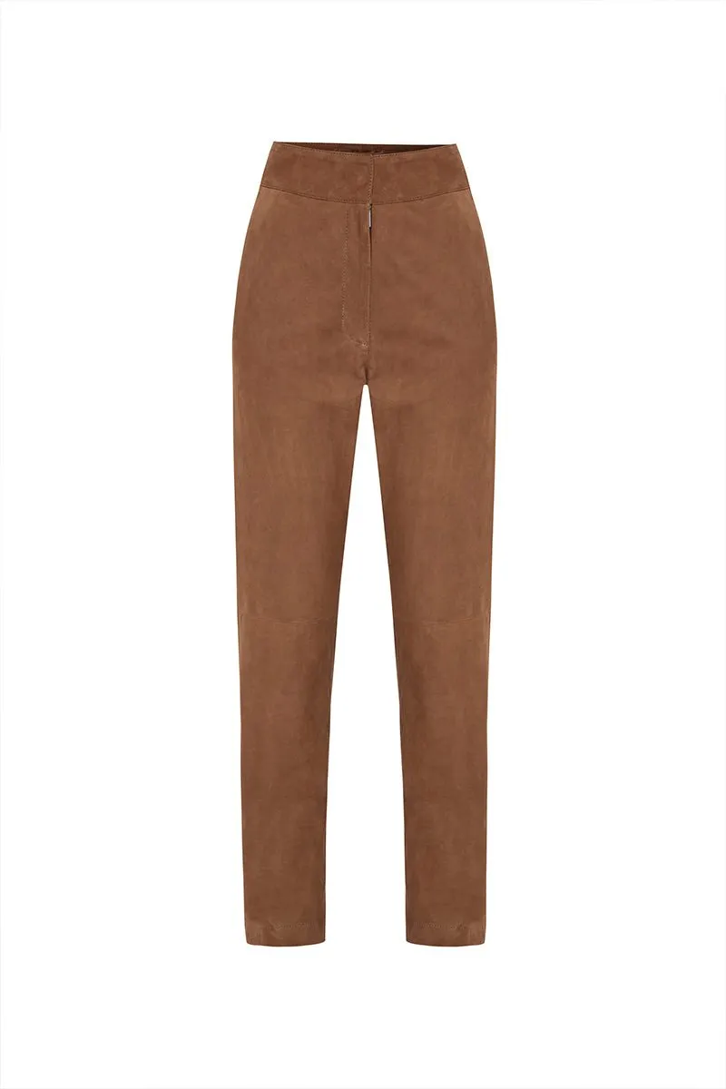 Alma Women's Straight-Leg Suede Leather Trousers