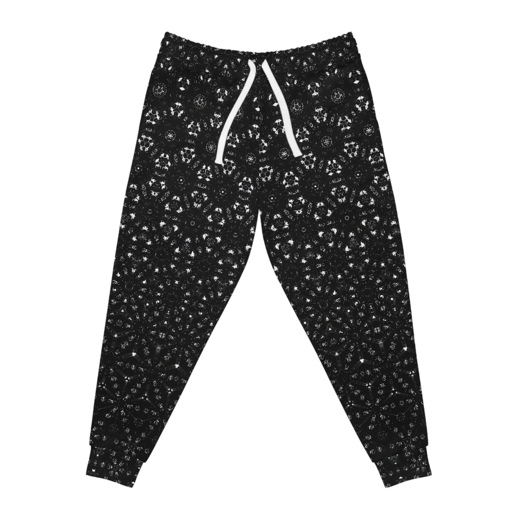 Almost Black Molecule Sacred Geometric Hexagonal Unisex Warm Festie or Trippy Psychedelic Rave Joggers by Meta Zen