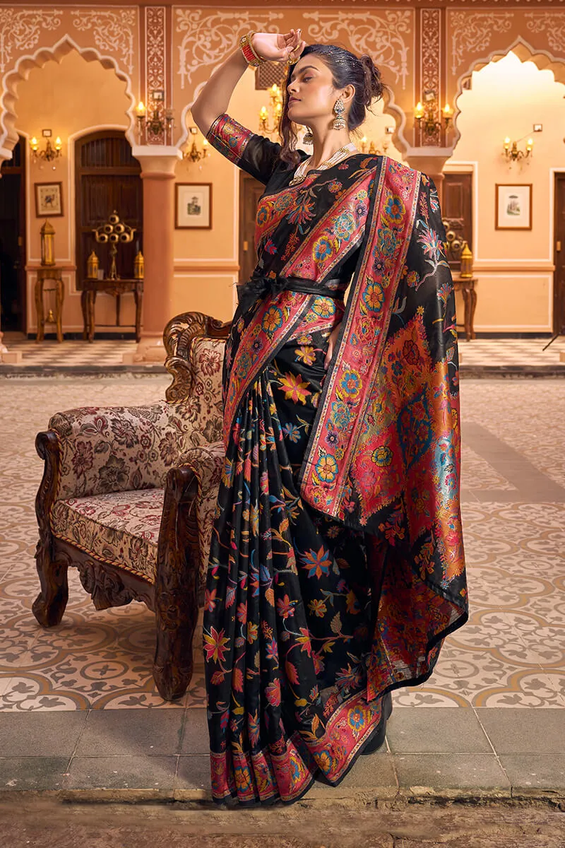 Amazing Black Linen Silk Saree With Trendy Blouse Piece