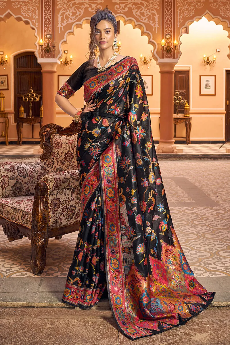 Amazing Black Linen Silk Saree With Trendy Blouse Piece