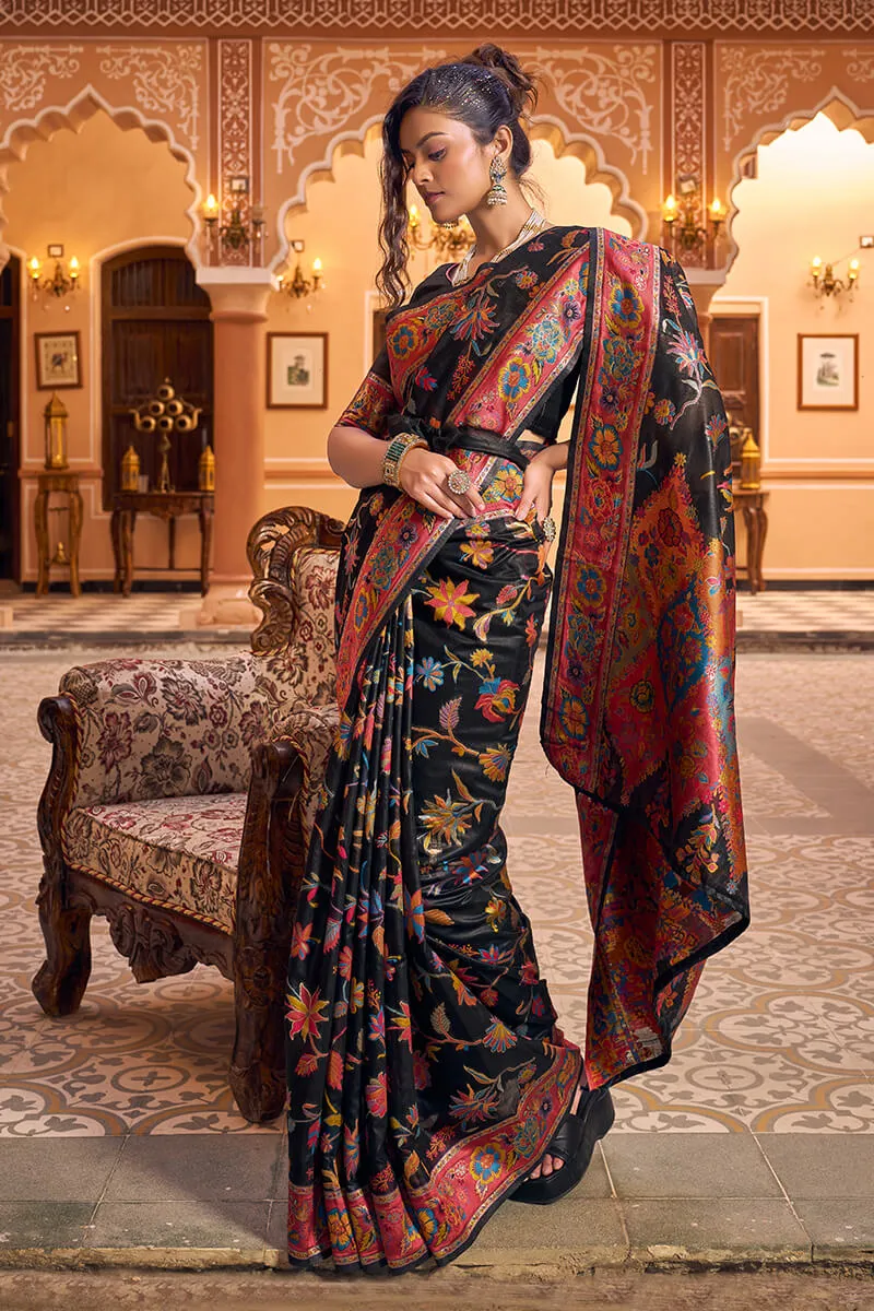 Amazing Black Linen Silk Saree With Trendy Blouse Piece