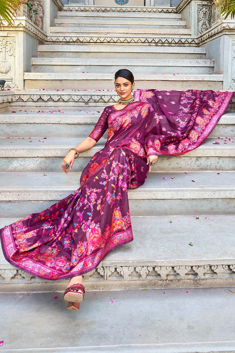 Amazing Wine Pashmina saree With Capricious Blouse Piece