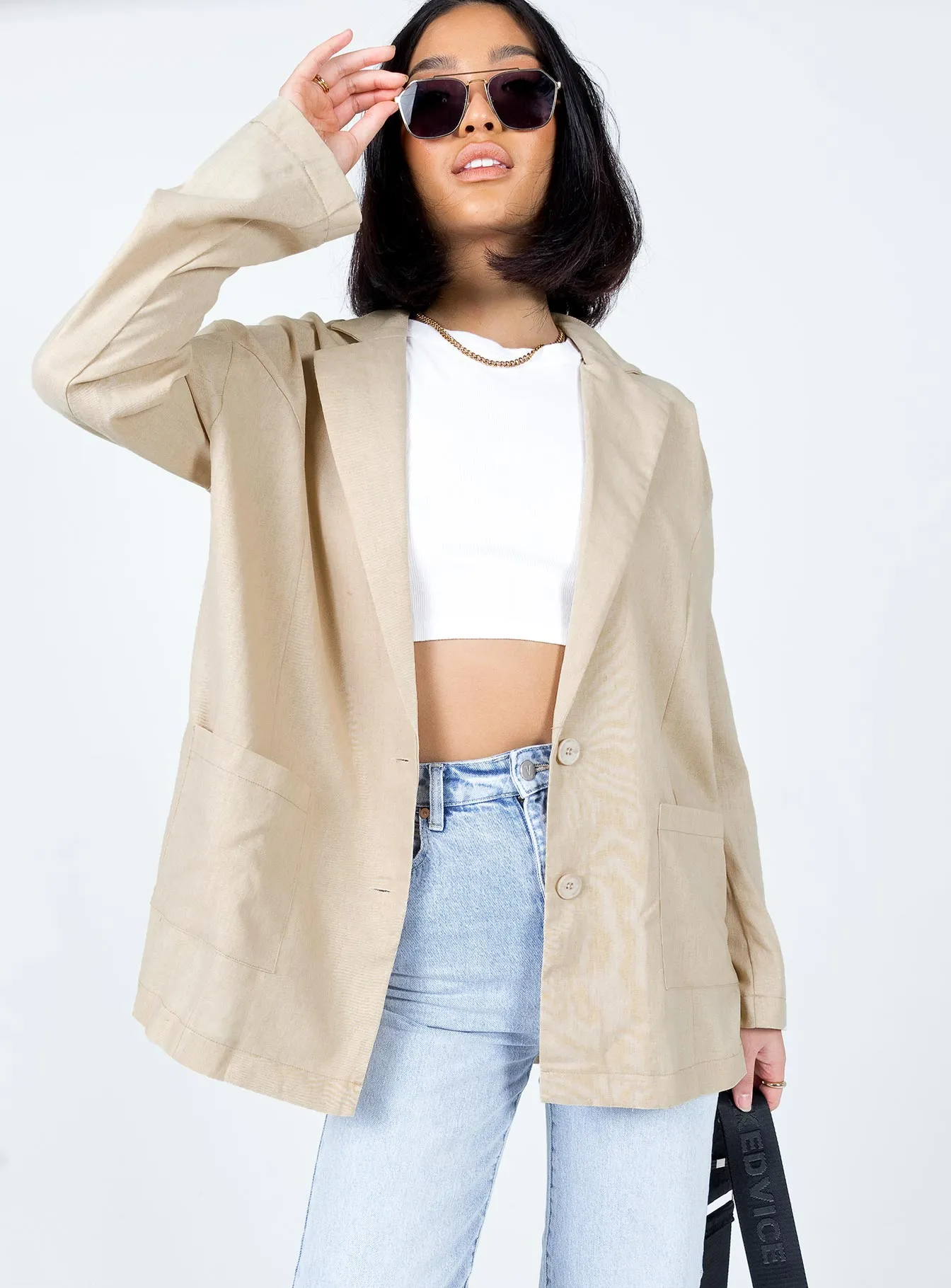 Amber Oversized Linen Blazer Beige