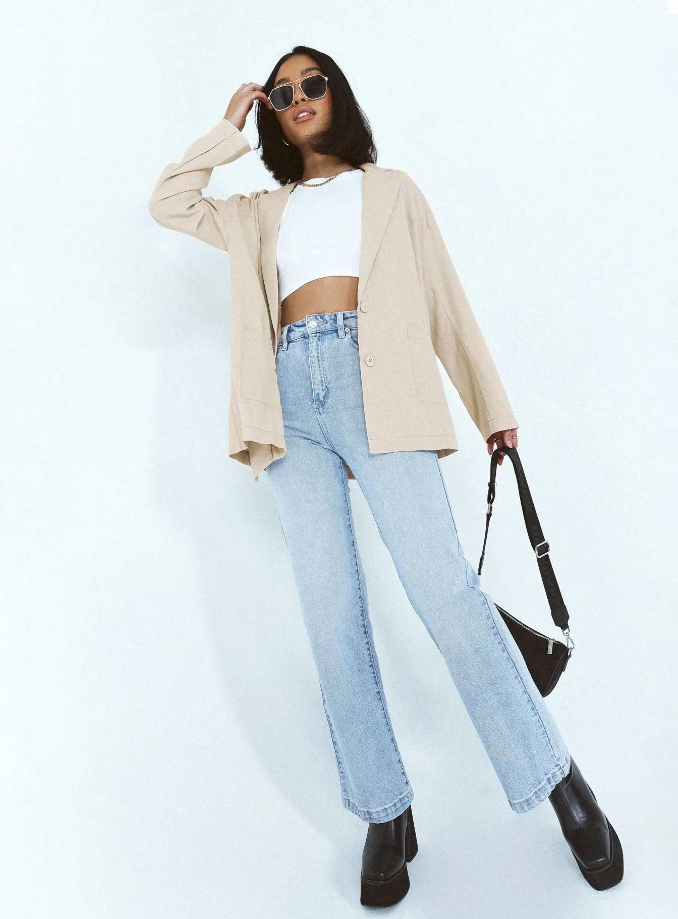 Amber Oversized Linen Blazer Beige