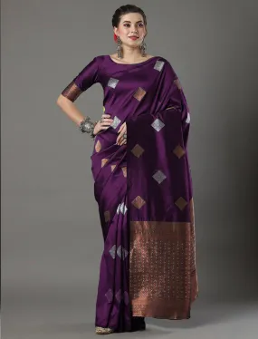 Angelic Wine Soft Silk Saree With Glorious Blouse Piece