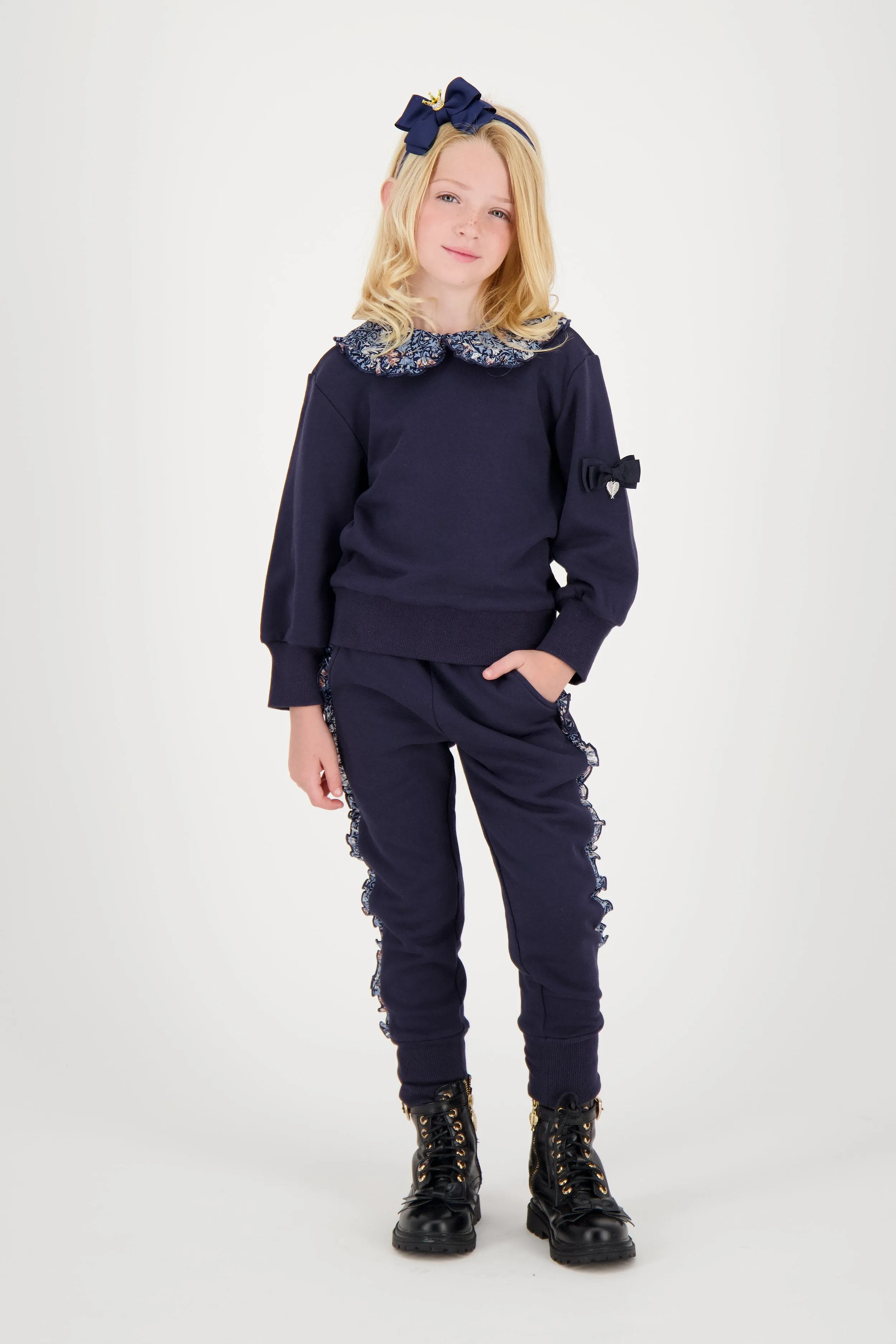 Angels Face Girls Tabby Printed Frill Tracksuit in Navy