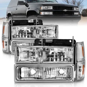 ANZO 88-98 Chevrolet C1500 Crystal Headlights Chrome w/ Signal and Side Marker Lights