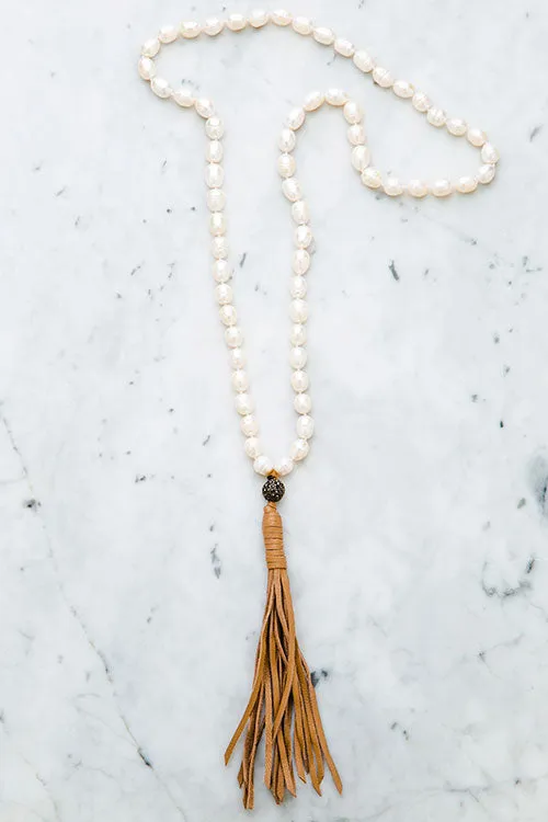 “Artemis” Baroque Pearl Leather Tassel Pearl Necklace