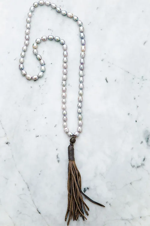 “Artemis” Baroque Pearl Leather Tassel Pearl Necklace