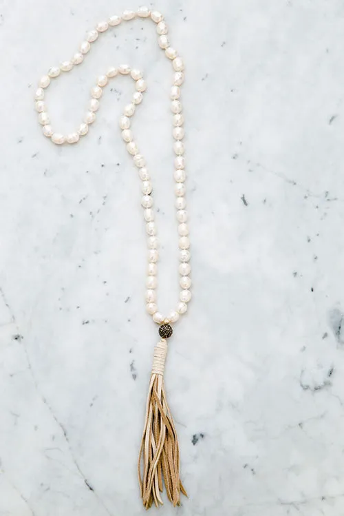 “Artemis” Baroque Pearl Leather Tassel Pearl Necklace