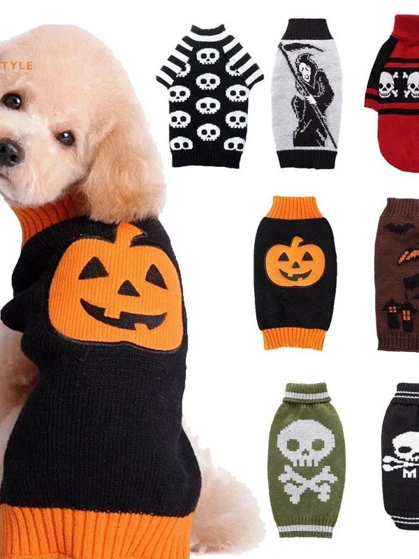 Ashore Shop Dog or Cat Halloween Skeleton Pumpkin Sweater