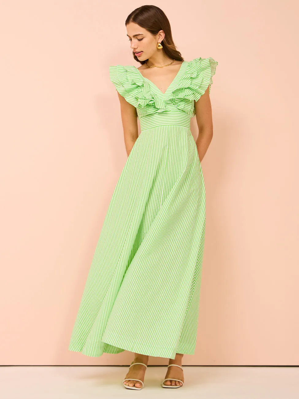 Aston Studio Letitia Dress in Lime Stripe