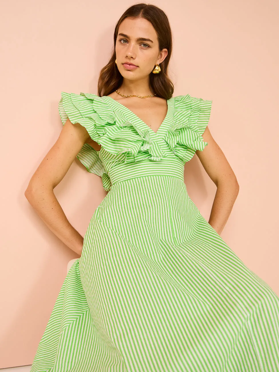 Aston Studio Letitia Dress in Lime Stripe