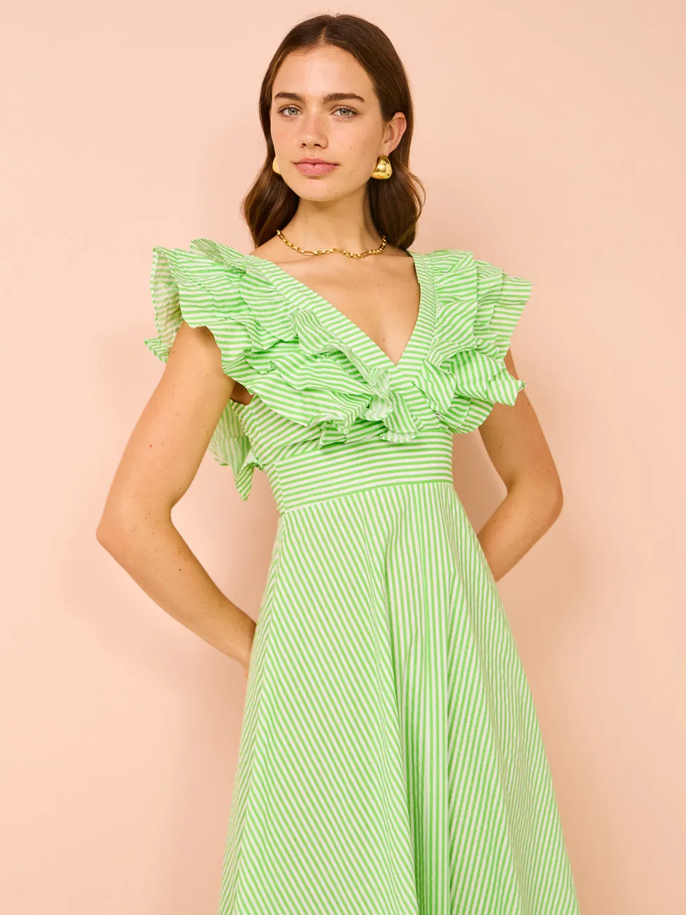 Aston Studio Letitia Dress in Lime Stripe