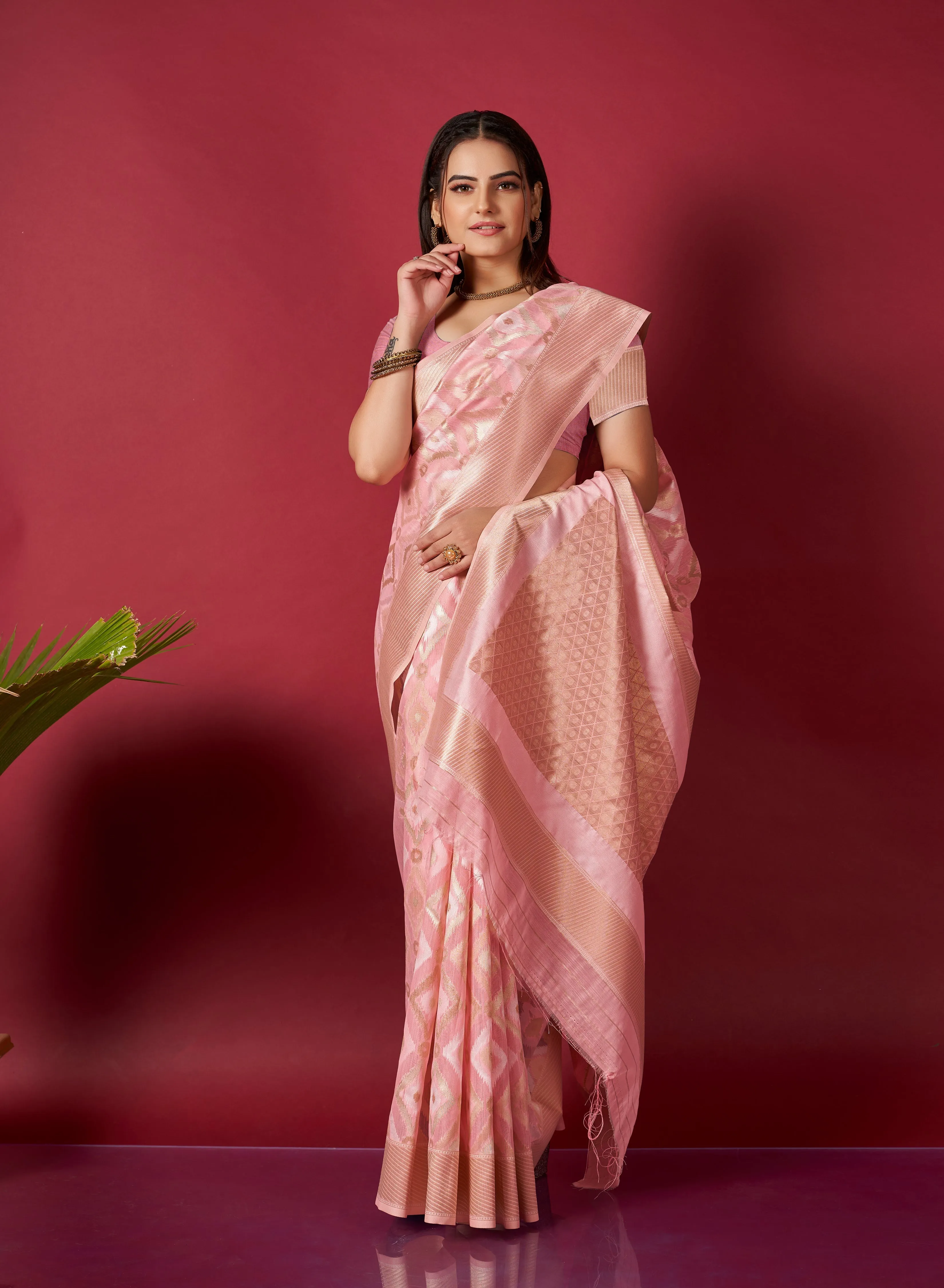 Baby Pink Saree in Linen