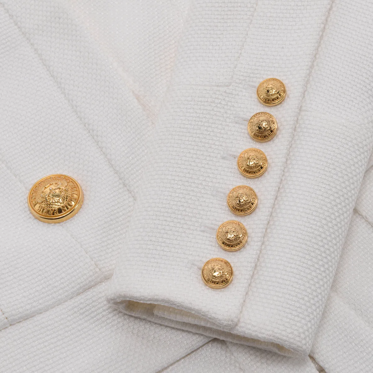 Balmain White Viscose Weave Epaulette Blazer FR 36