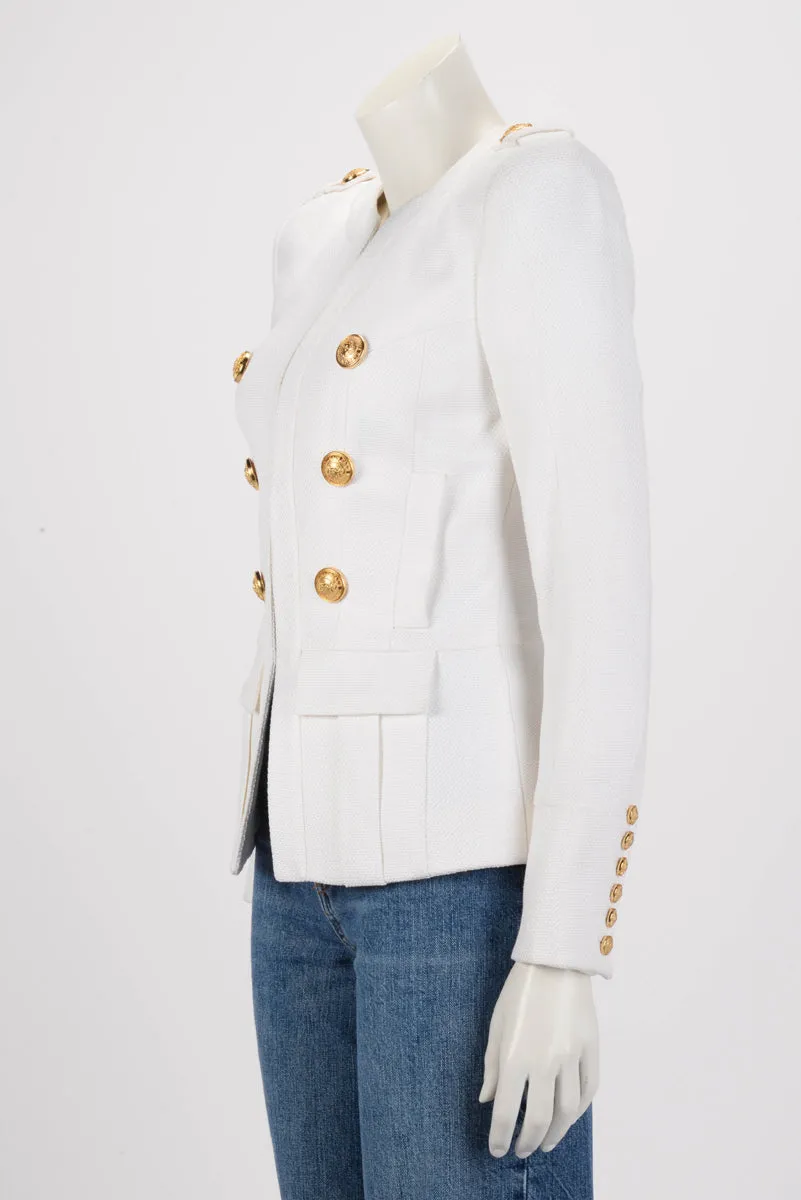 Balmain White Viscose Weave Epaulette Blazer FR 36