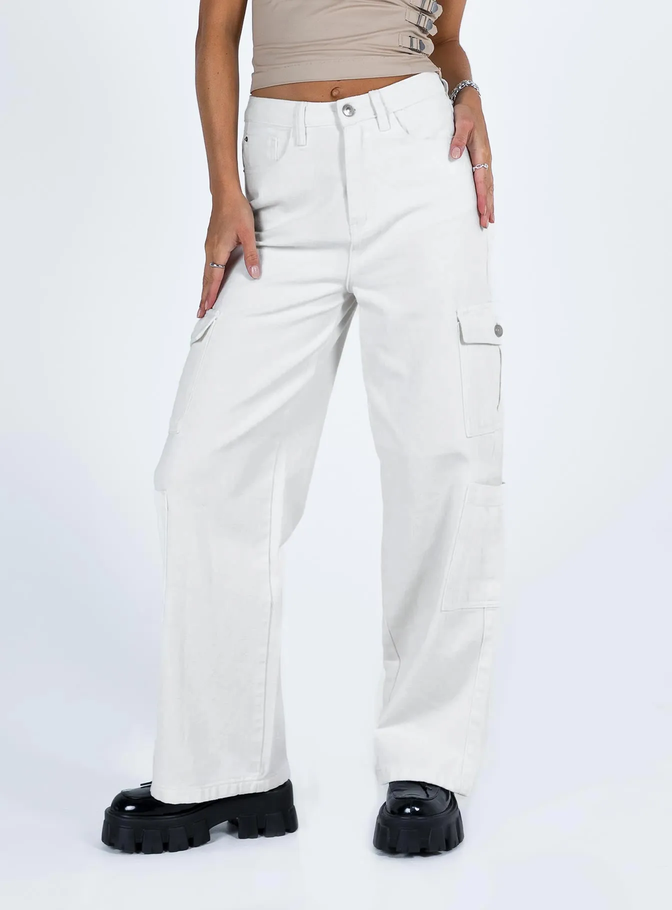 Barbara Cargo Jeans White Denim