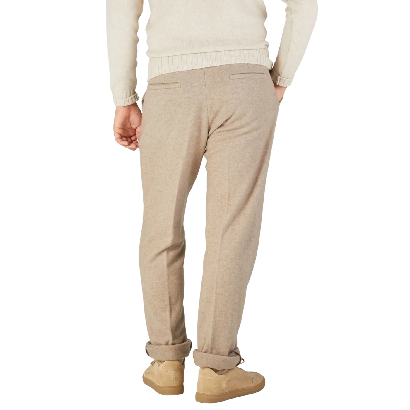 Beige Felted Cashmere Drawstring Trousers