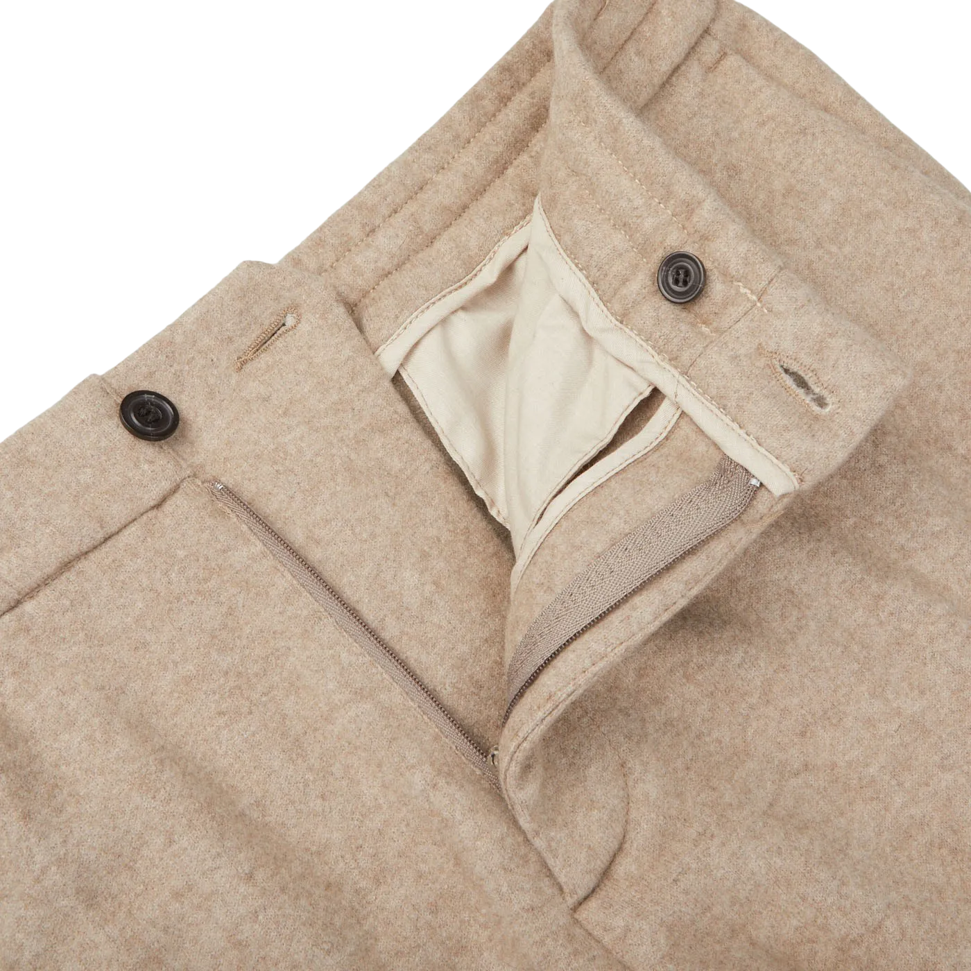 Beige Felted Cashmere Drawstring Trousers