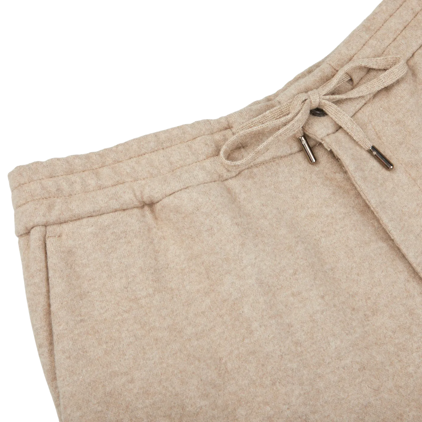 Beige Felted Cashmere Drawstring Trousers