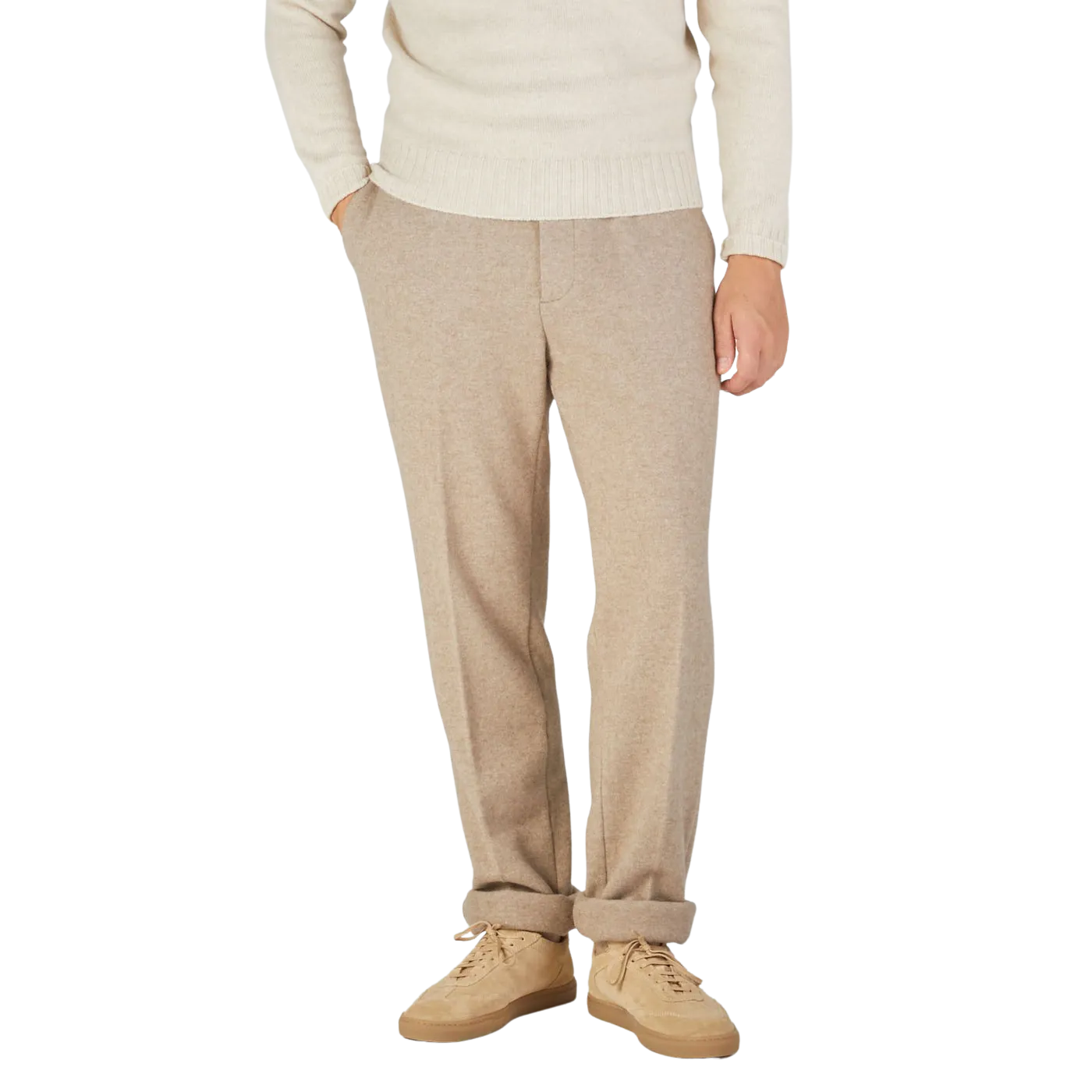 Beige Felted Cashmere Drawstring Trousers