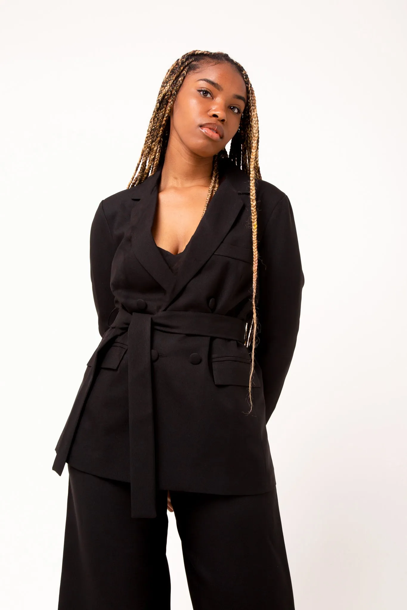 Bety Tie Waist Blazer in Black