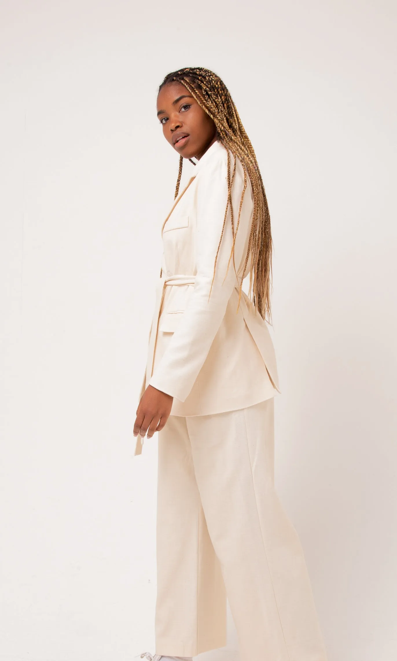 Bety Tie Waist Blazer in Cream