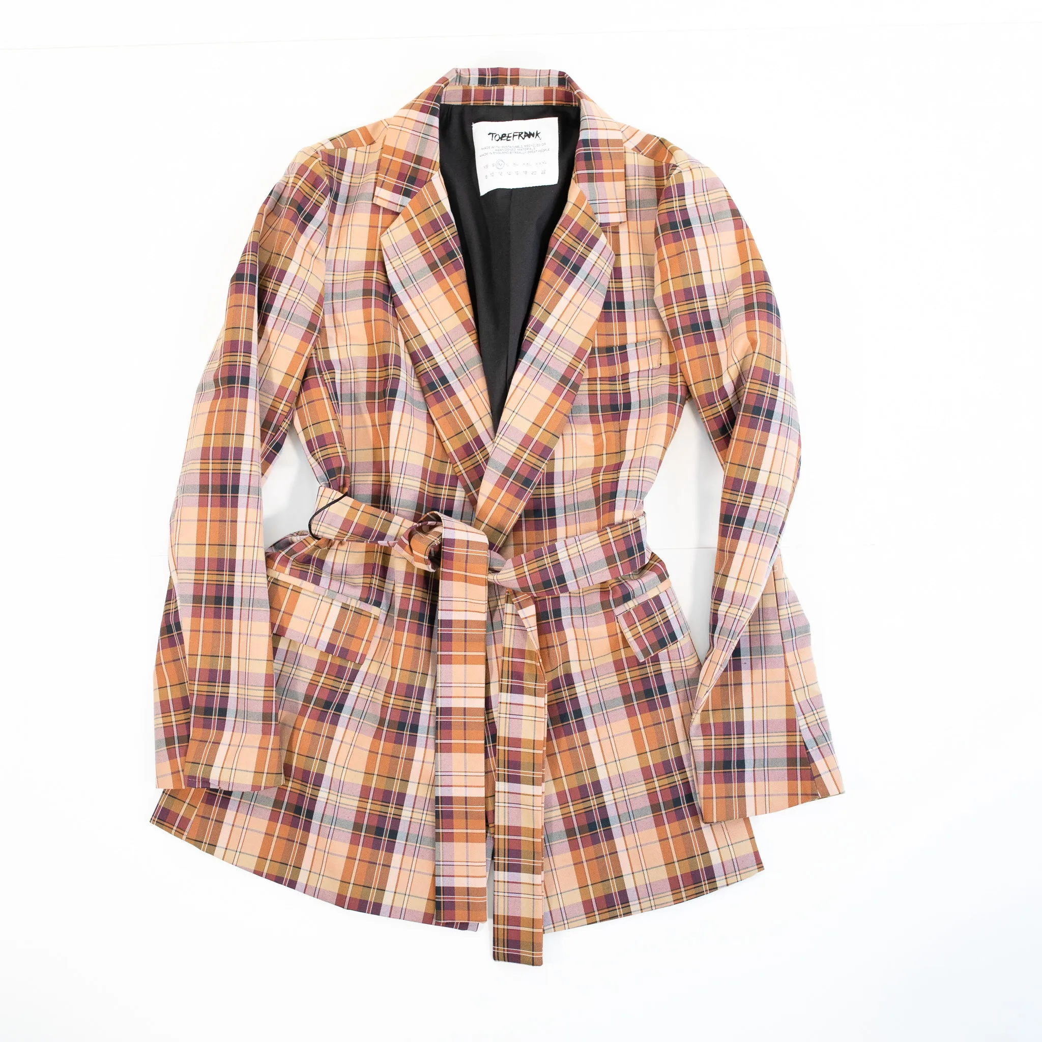 Bety Tie Waist Blazer in Orange Check