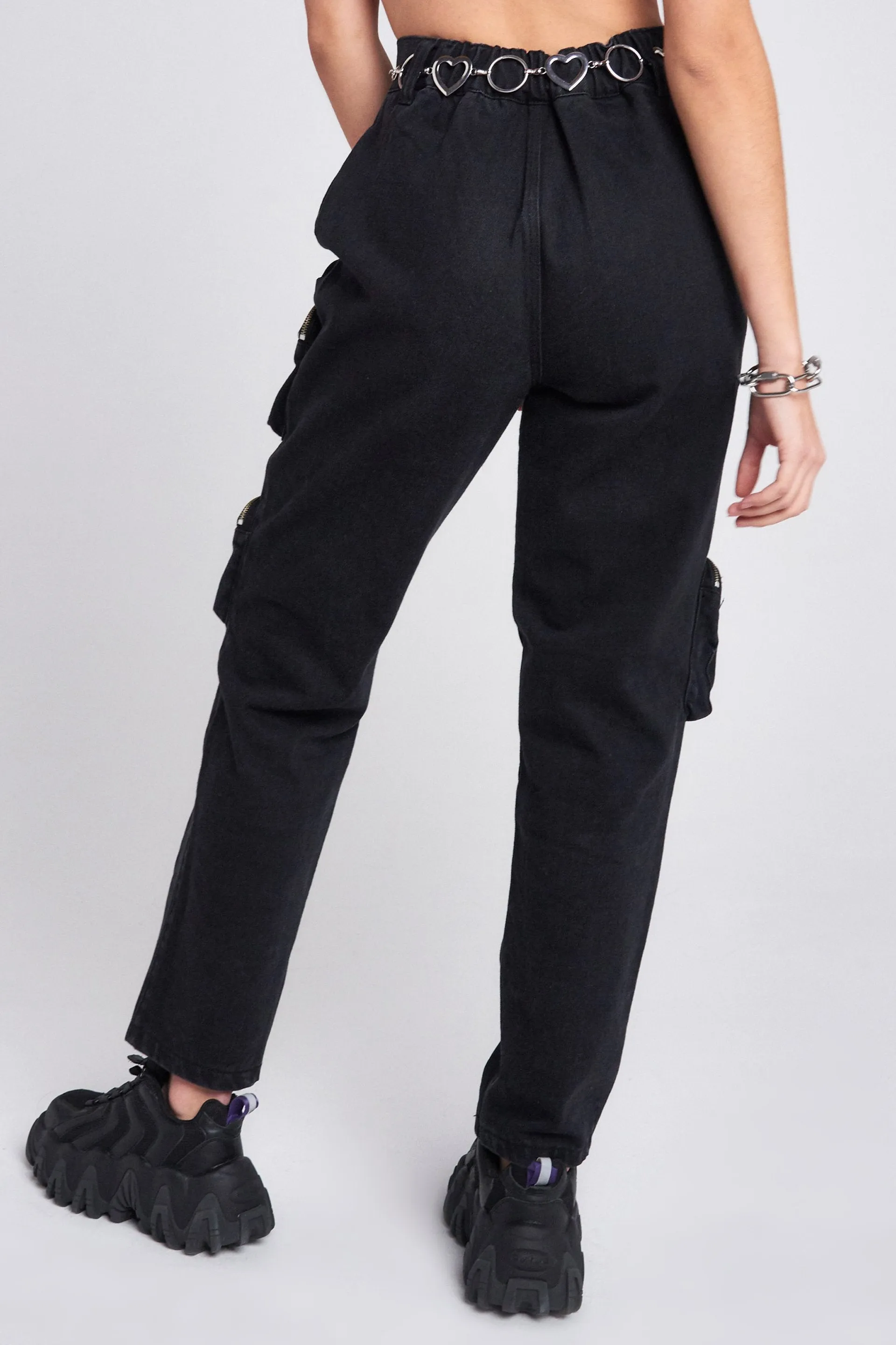 Black Cargo Jeans With Round Pocket Detail