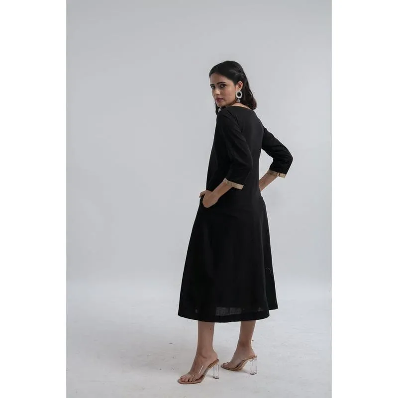 Black Embroidered Cotton Dress