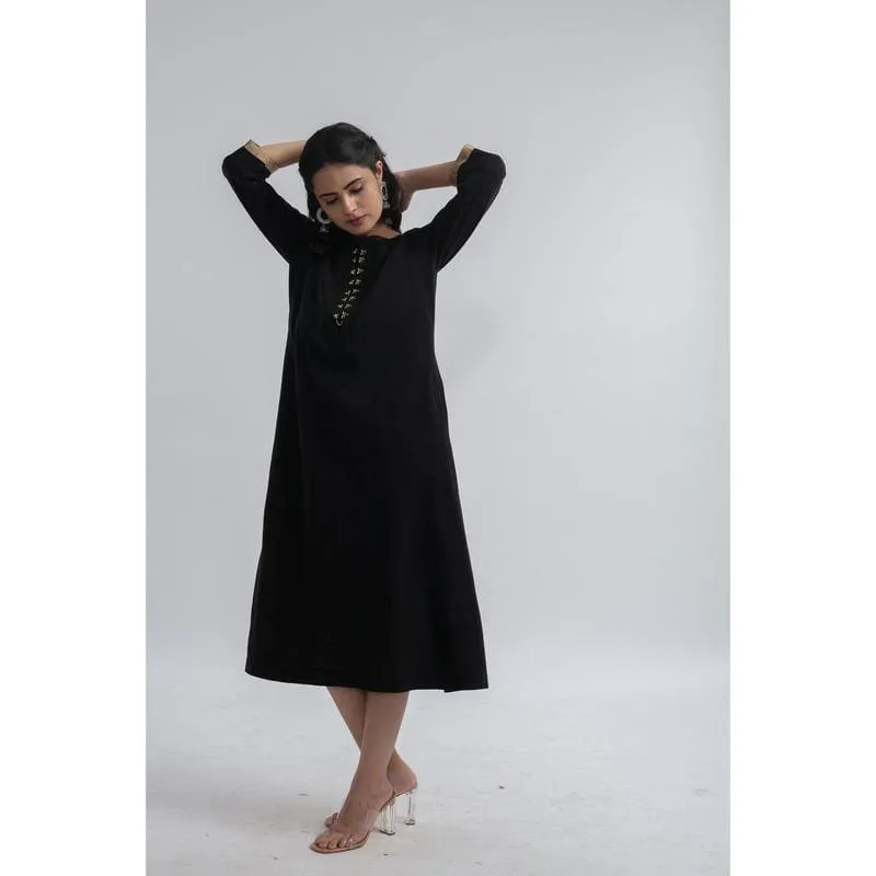 Black Embroidered Cotton Dress