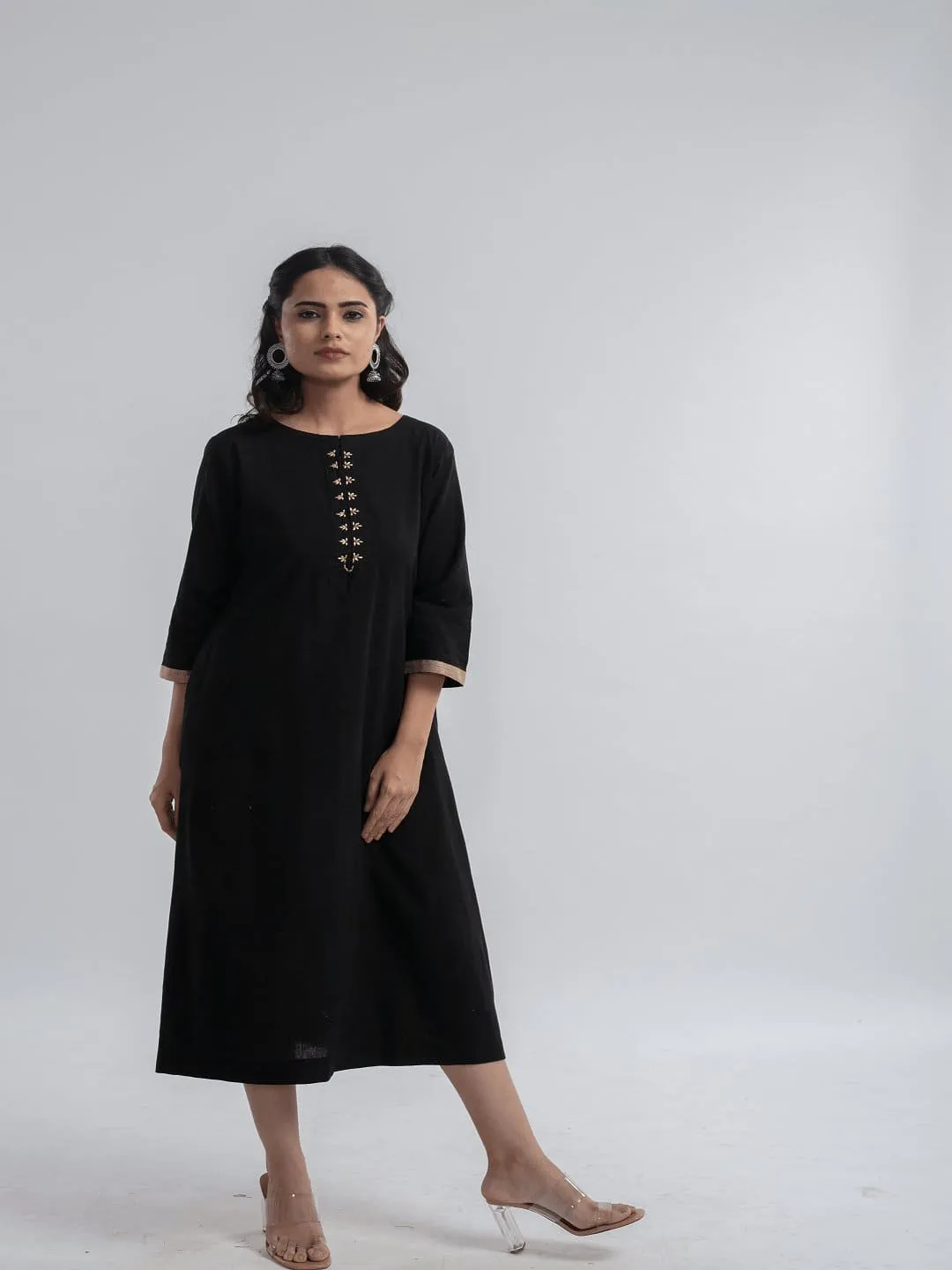 Black Embroidered Cotton Dress