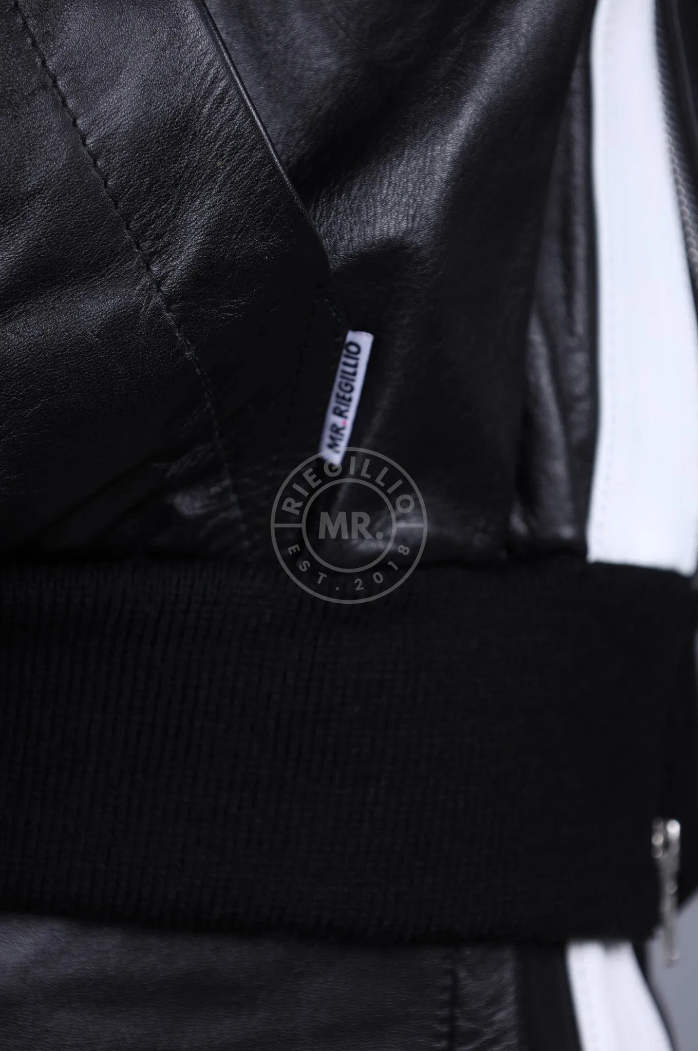 Black Leather Sports Hoodie - White Stripe