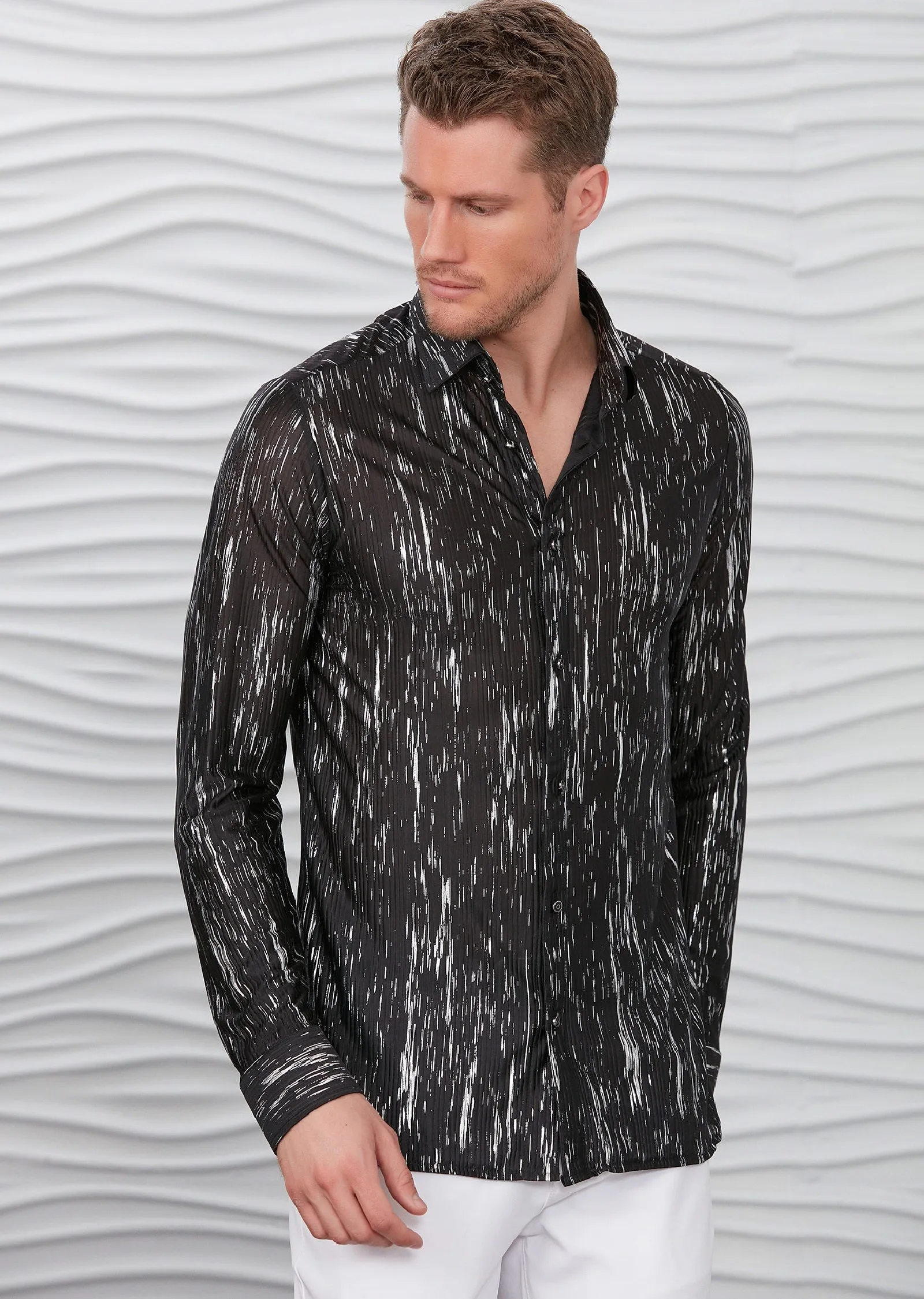 Black Silver Raindrop Print Shirt