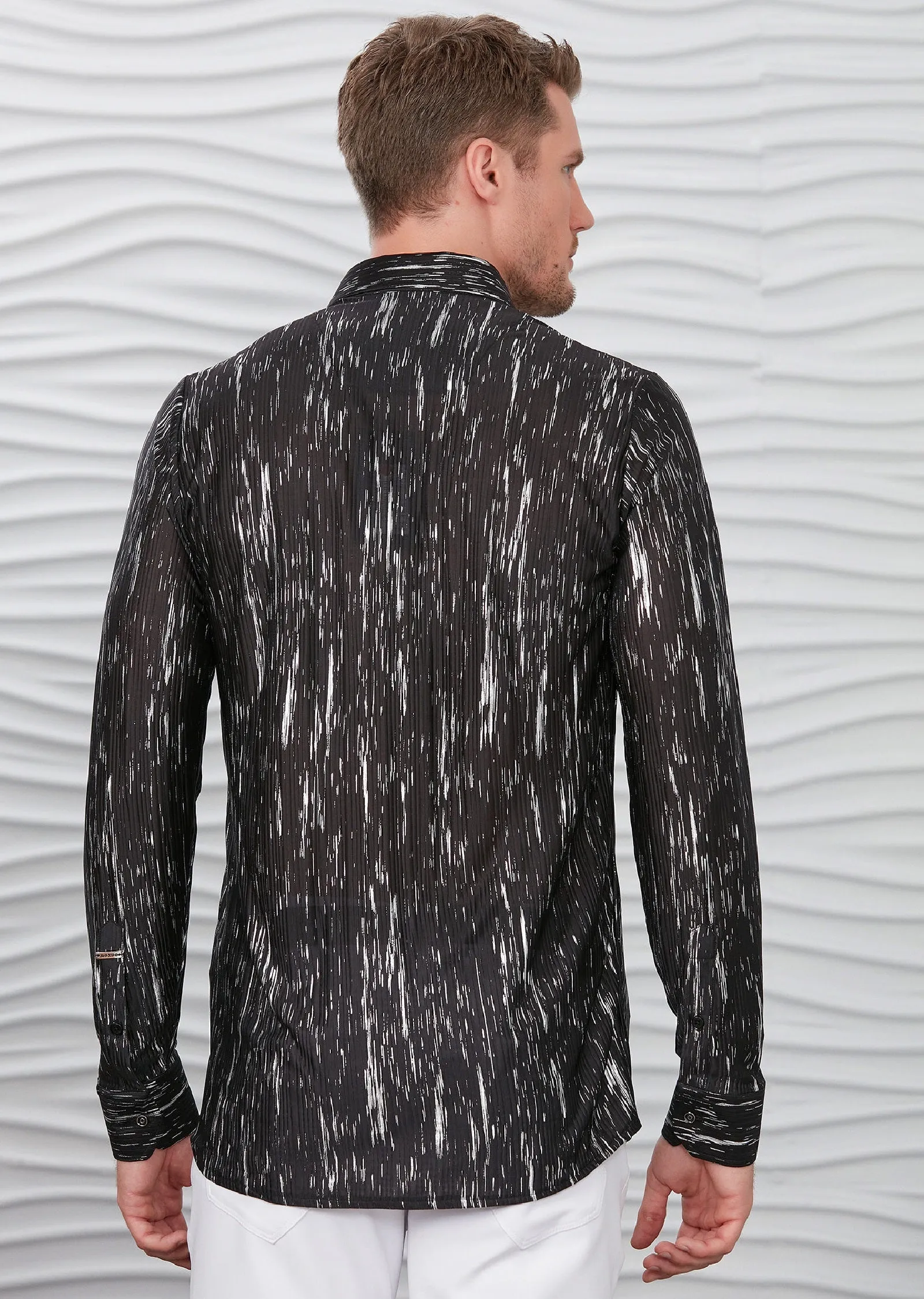 Black Silver Raindrop Print Shirt