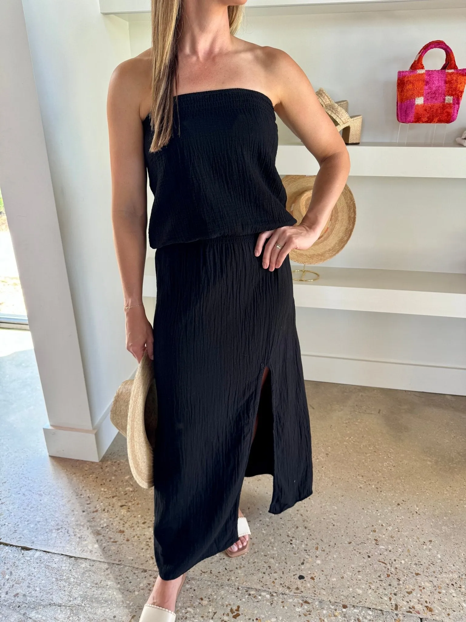 Black Smocked Tube Top