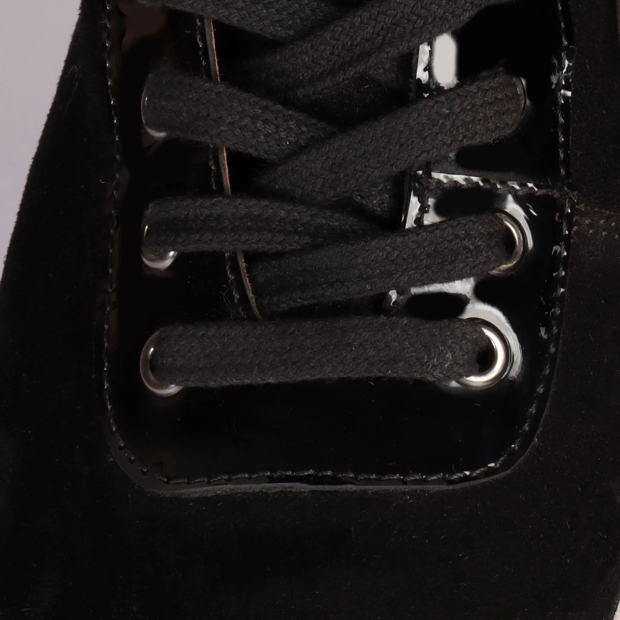 Black Suede Leather With Contrasting Patent Detailing Mid Top Lace-Up Sneakers by Brune & Bareskin